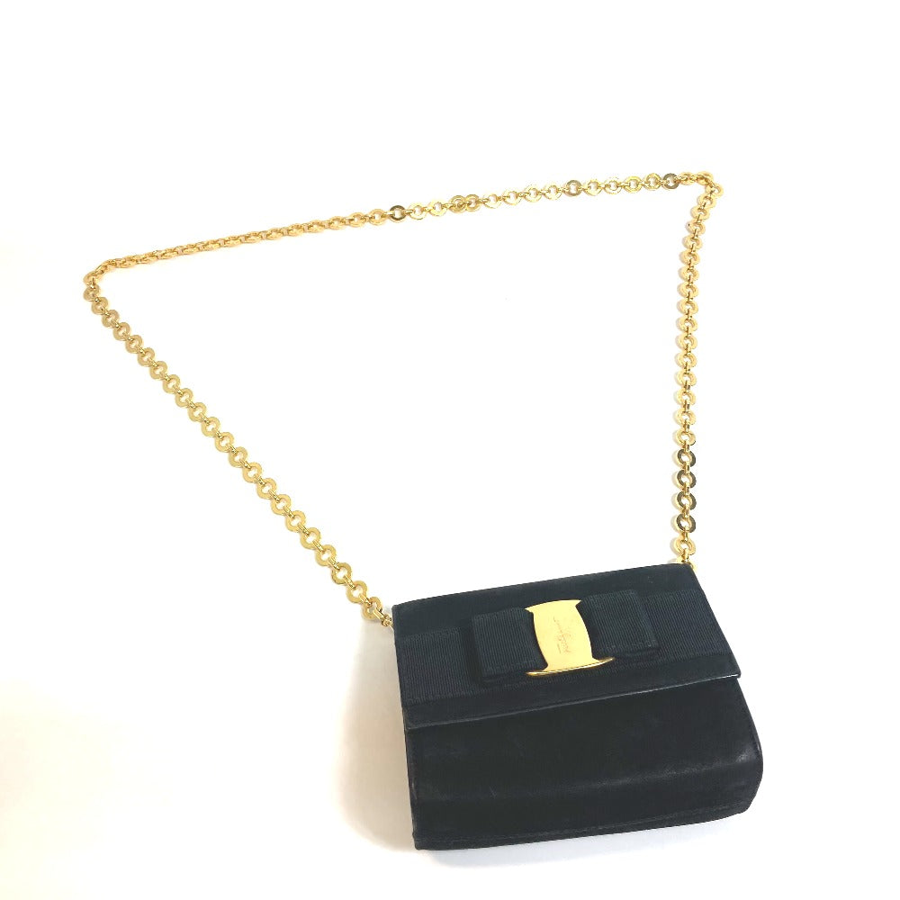 Salvatore Ferragamo AQ213202 ヴァラ リボン カバン ミニ ポシェット ショルダーバッグ スエード レディース ブラック
