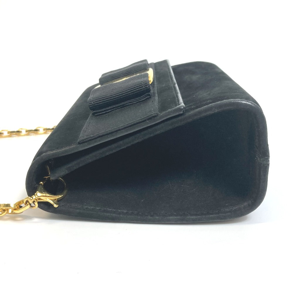 Salvatore Ferragamo AQ213202 ヴァラ リボン カバン ミニ ポシェット ショルダーバッグ スエード レディース ブラック