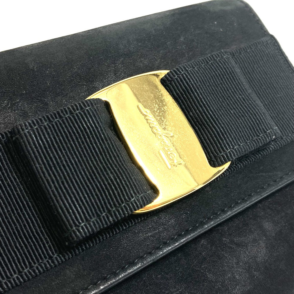 Salvatore Ferragamo AQ213202 ヴァラ リボン カバン ミニ ポシェット ショルダーバッグ スエード レディース ブラック