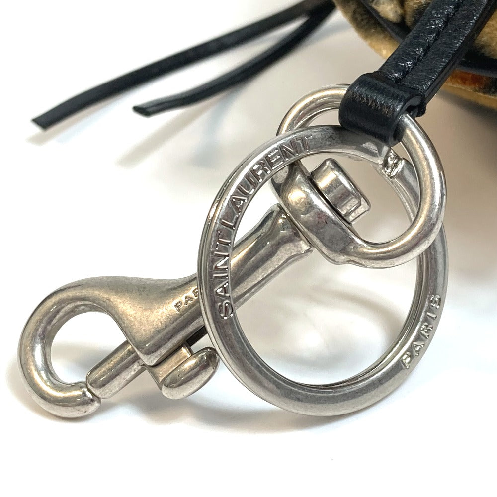 SAINT LAURENT PARIS 441911 レオパード ミニリュック カバン キーホルダー バッグチャーム ベロア レディース ブラウン