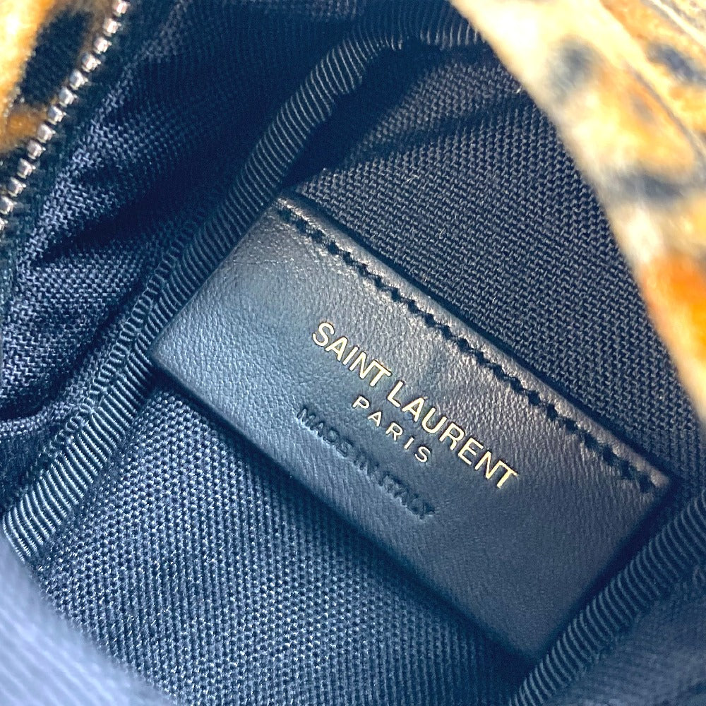 SAINT LAURENT PARIS 441911 レオパード ミニリュック カバン キーホルダー バッグチャーム ベロア レディース ブラウン