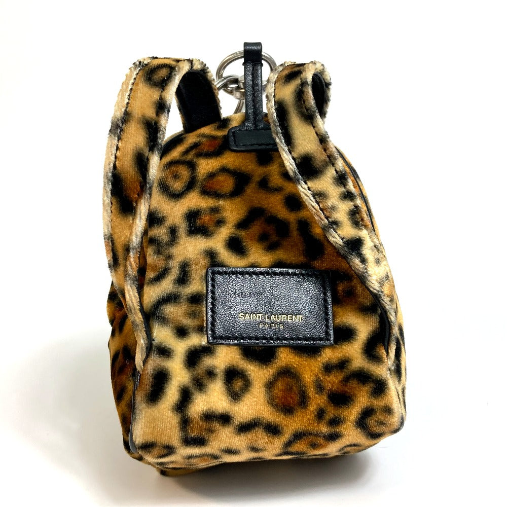 SAINT LAURENT PARIS 441911 レオパード ミニリュック カバン キーホルダー バッグチャーム ベロア レディース ブラウン