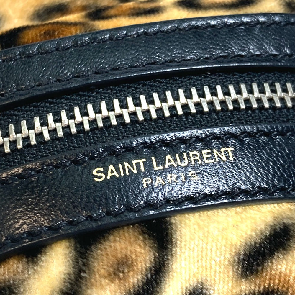 SAINT LAURENT PARIS 441911 レオパード ミニリュック カバン キーホルダー バッグチャーム ベロア レディース ブラウン