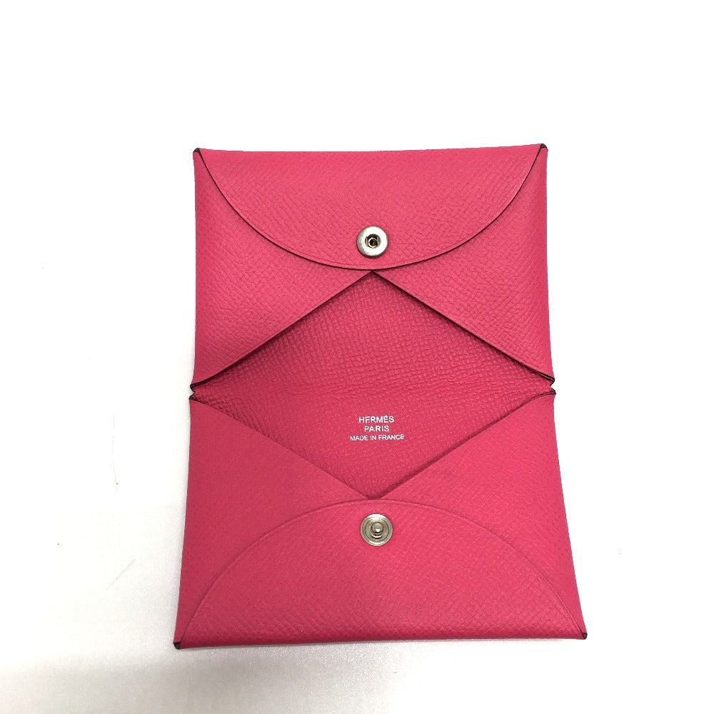HERMES Calvi Bifold Card Case, Coin Case, Small Card Case, Epsom Leather, Women's, Rose Tyrien (Approximately Pink)
