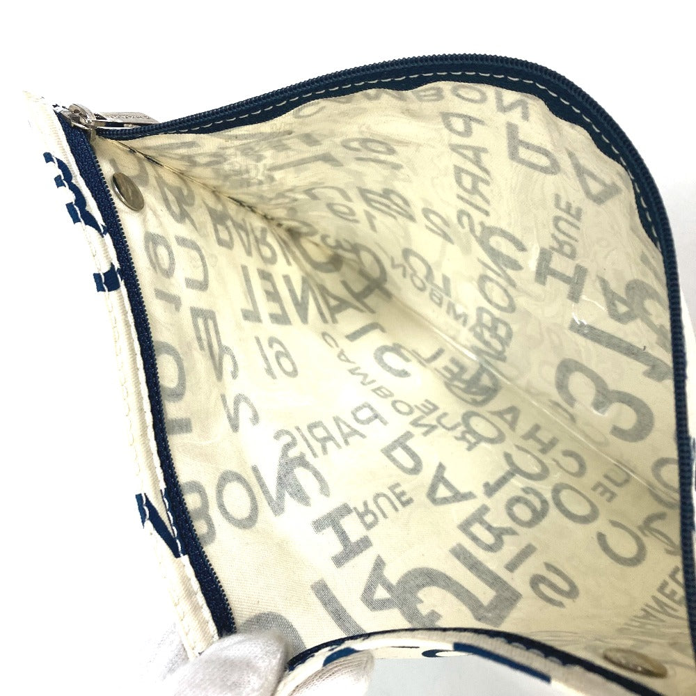CHANEL バイシー CCココマーク クリアチェーン カバン 肩掛け トートバッグ キャンバス レディース ホワイト×ネイビー