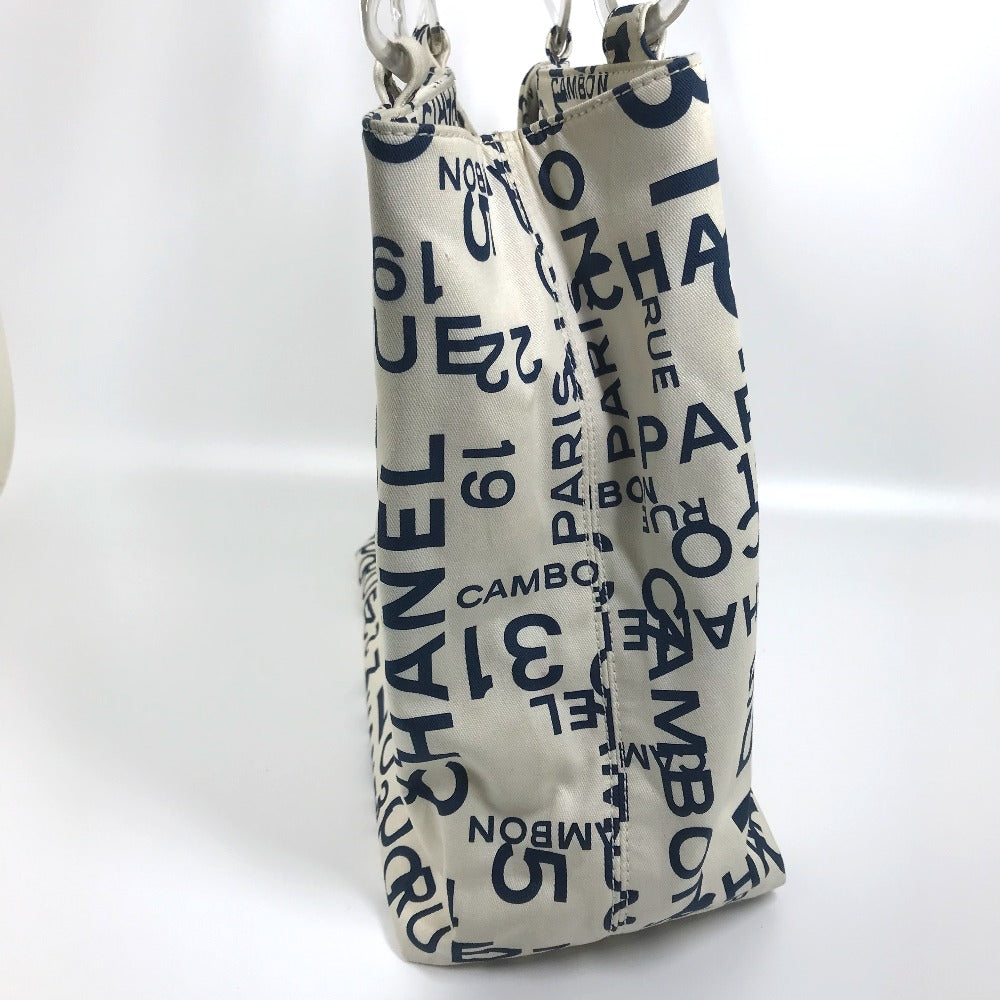 CHANEL バイシー CCココマーク クリアチェーン カバン 肩掛け トートバッグ キャンバス レディース ホワイト×ネイビー