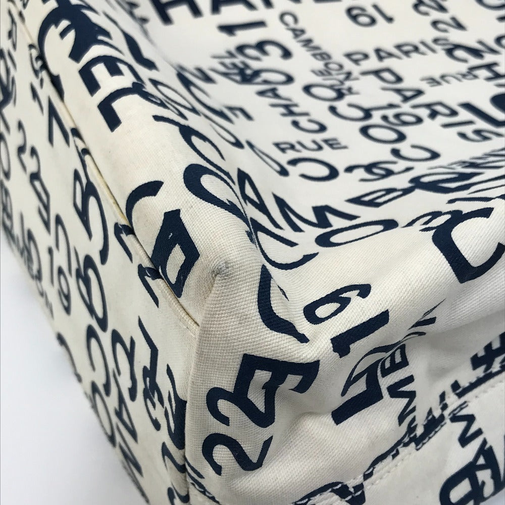CHANEL バイシー CCココマーク クリアチェーン カバン 肩掛け トートバッグ キャンバス レディース ホワイト×ネイビー