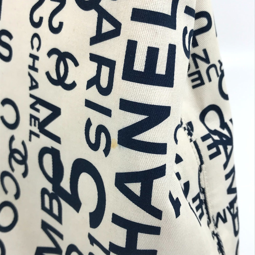 CHANEL バイシー CCココマーク クリアチェーン カバン 肩掛け トートバッグ キャンバス レディース ホワイト×ネイビー