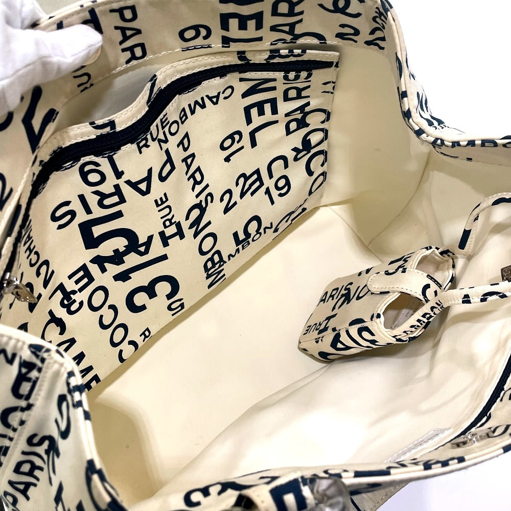 CHANEL バイシー CCココマーク クリアチェーン カバン 肩掛け トートバッグ キャンバス レディース ホワイト×ネイビー