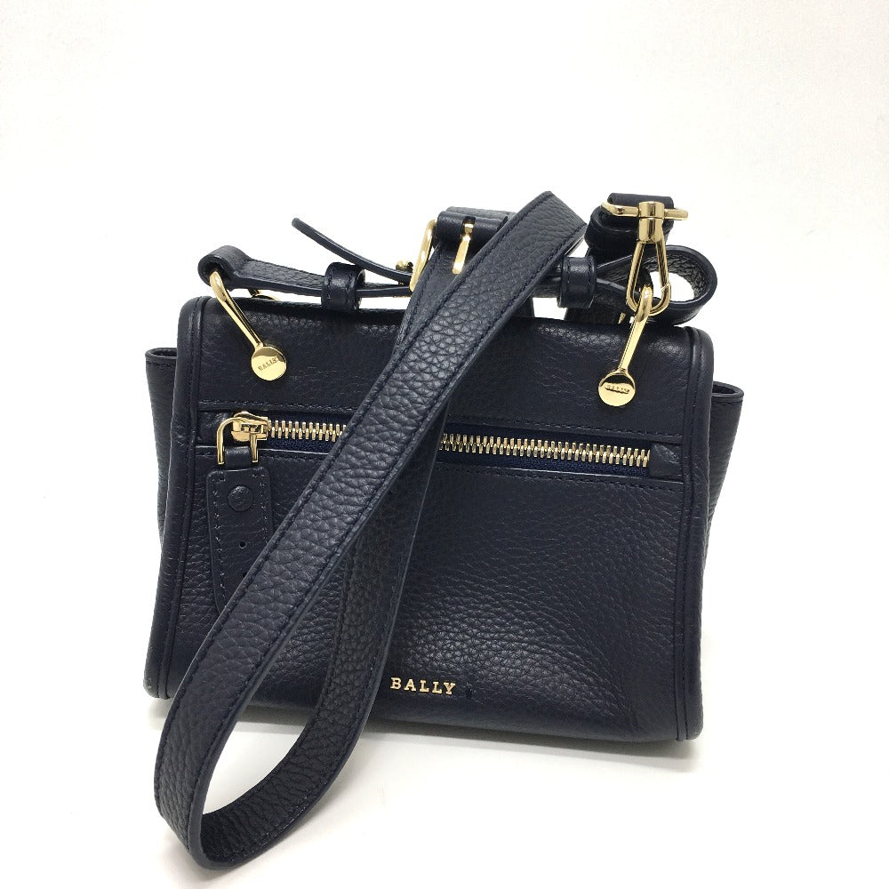 BALLY logo bag, 2-way shoulder bag, leather, women's, navy