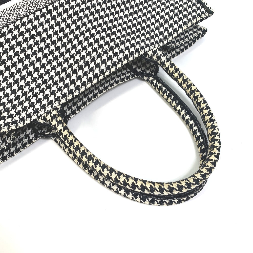 Dior 千鳥格子 ショルダーバッグ 肩掛け ハウンドトゥース エンブロイダリー カバン ブックトート トートバッグ キャンバス レディース ホワイト/ブラック