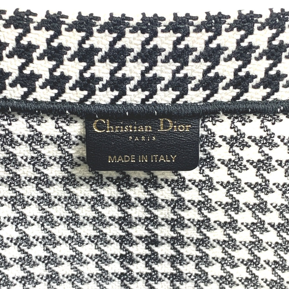 Dior 千鳥格子 ショルダーバッグ 肩掛け ハウンドトゥース エンブロイダリー カバン ブックトート トートバッグ キャンバス レディース ホワイト/ブラック