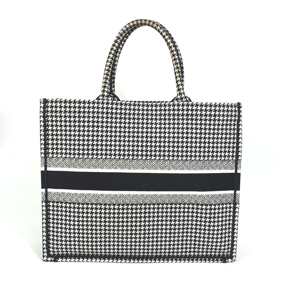 Dior 千鳥格子 ショルダーバッグ 肩掛け ハウンドトゥース エンブロイダリー カバン ブックトート トートバッグ キャンバス レディース ホワイト/ブラック