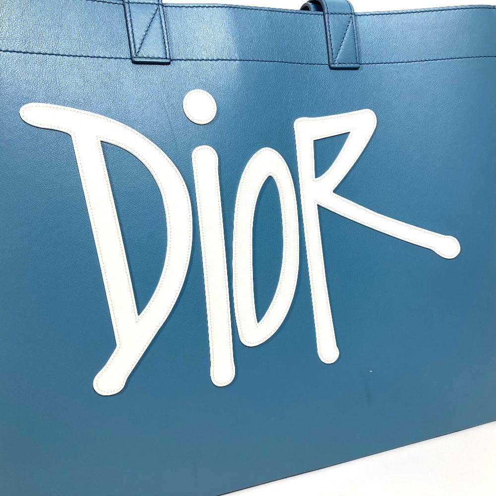Dior ロゴ ショーンステューシーコラボ カバン ハンドバッグ トートバッグ レザー メンズ ブルー