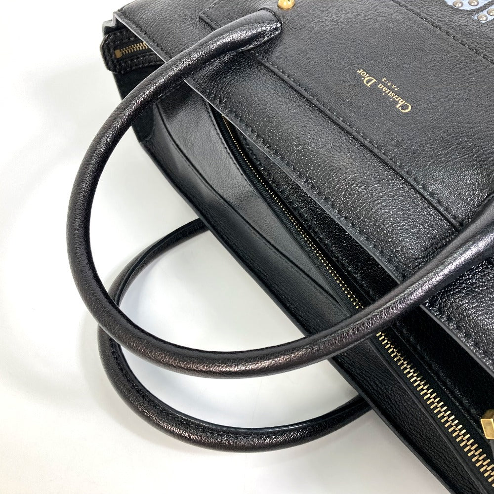 Christian Dior DIORANGELS Shoulder Bag, Logo Studded Tote Bag, Leather, Unisex, Black