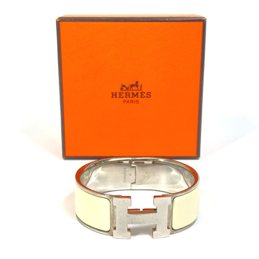 HERMES H Bangle Click Clack H GM Bracelet Bangle Metal Women's White