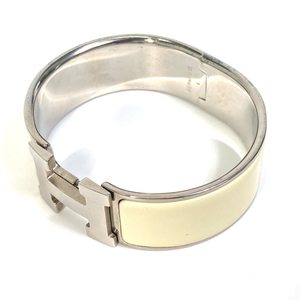HERMES H Bangle Click Clack H GM Bracelet Bangle Metal Women's White