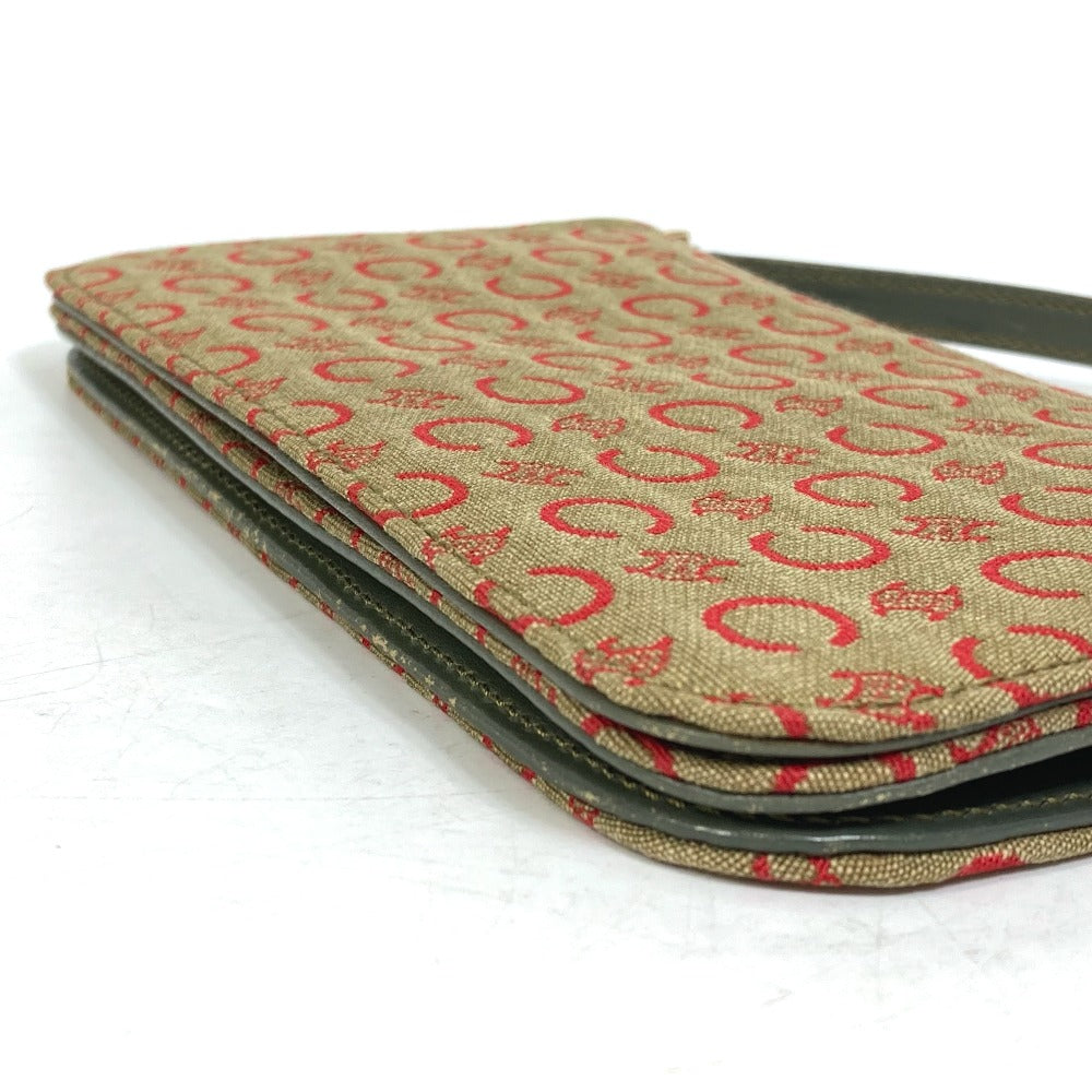 CELINE C Macadam Handbag, Mini Handbag, Accessory Pouch, Canvas/Leather, Women's, Khaki/Red