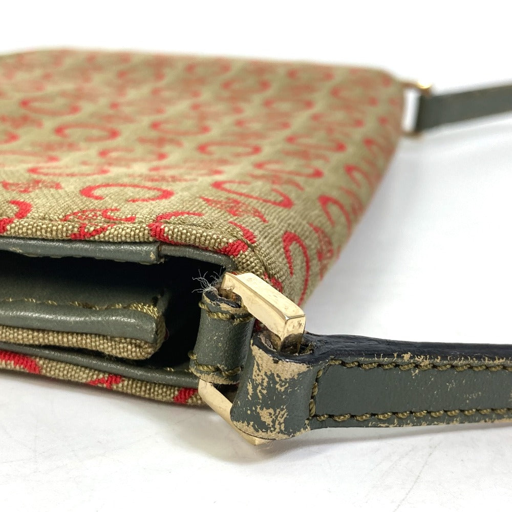 CELINE C Macadam Handbag, Mini Handbag, Accessory Pouch, Canvas/Leather, Women's, Khaki/Red