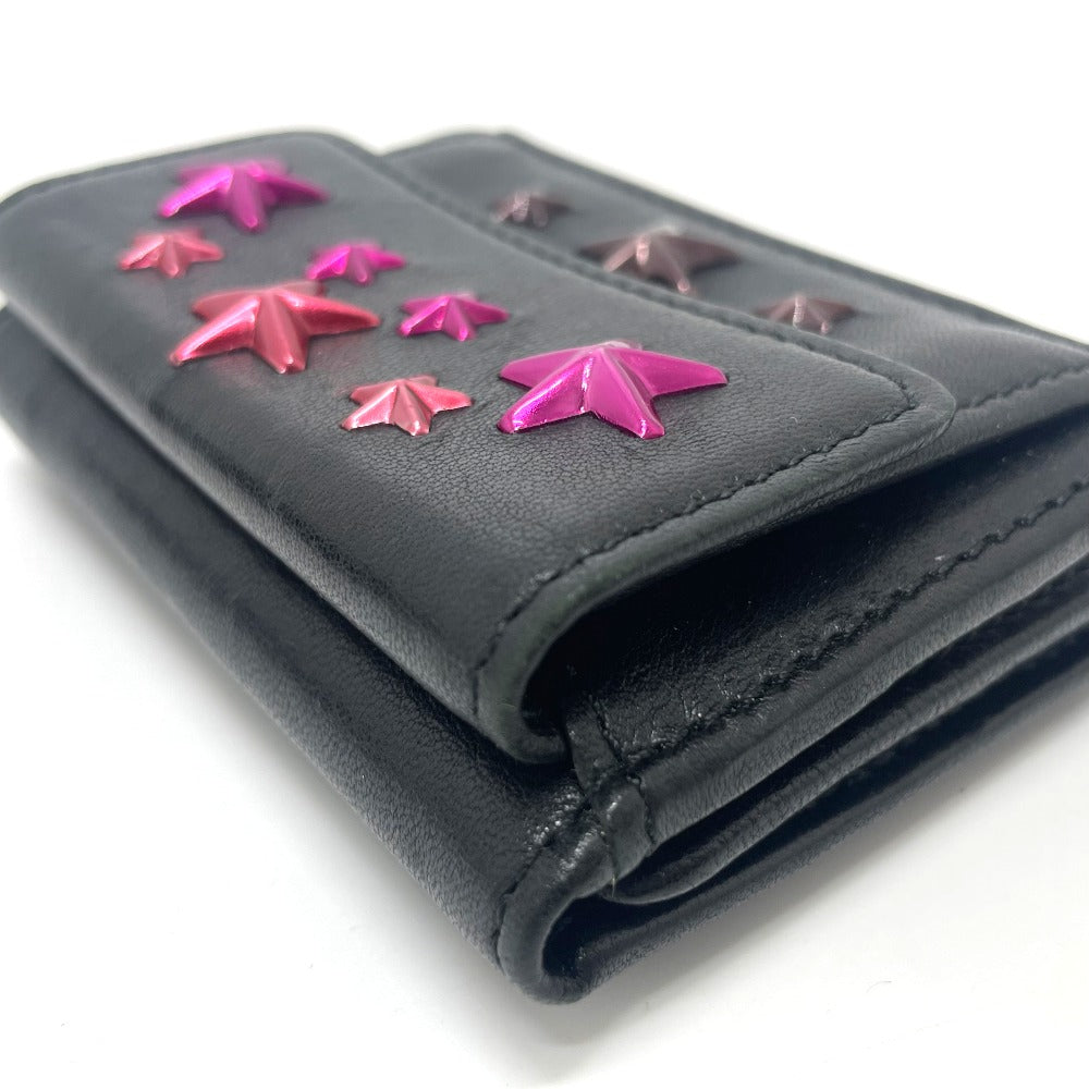 JIMMY CHOO Star Stud Wallet, Compact Mini Wallet, Tri-fold Leather Wallet, Women's, Black