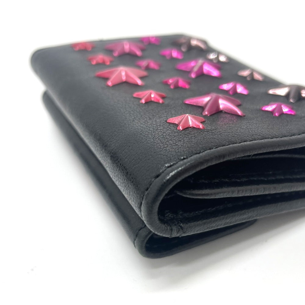 JIMMY CHOO Star Stud Wallet, Compact Mini Wallet, Tri-fold Leather Wallet, Women's, Black
