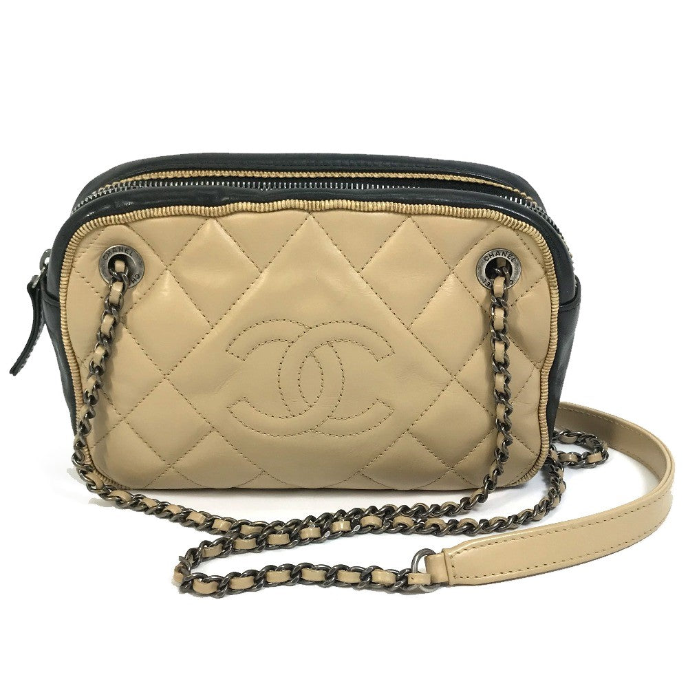 CHANEL CC Coco Mark Ballerine Chain Shoulder Bag in Calf Leather, Beige and Black