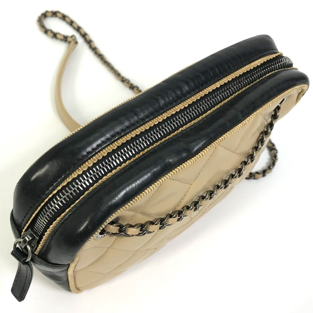 CHANEL CC Coco Mark Ballerine Chain Shoulder Bag in Calf Leather, Beige and Black