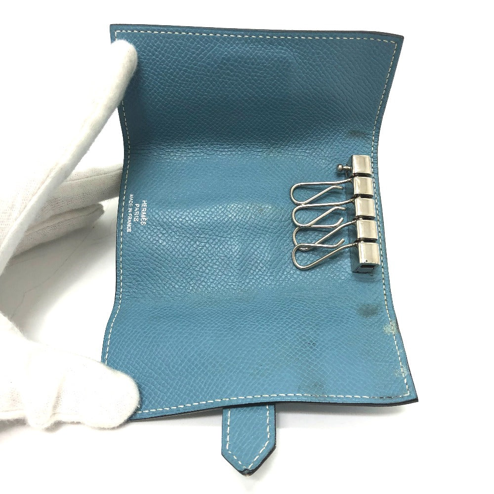 HERMES H hardware Bearn 4-ring key case Epson women's blue jean blue