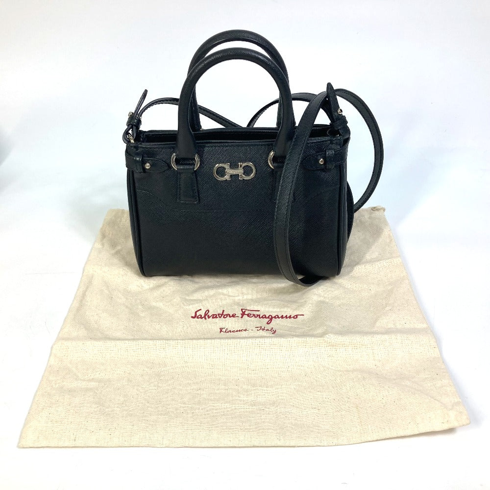 Salvatore Ferragamo 21E235 Gancini Mini 2-Way Shoulder Bag in Black Leather