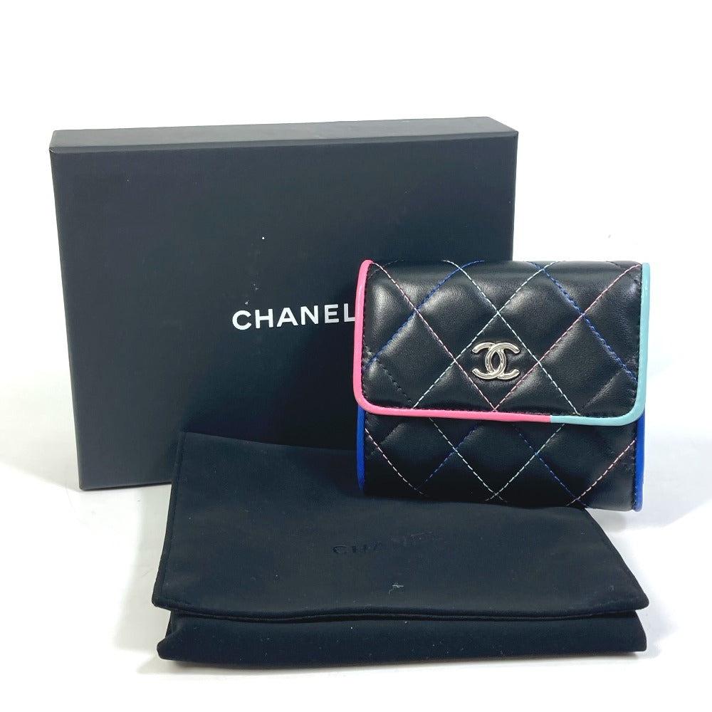 CHANEL CC ココマーク スモールフラップ コンパクトウォレット 3つ折り財布 ラムスキン レディース ブラック