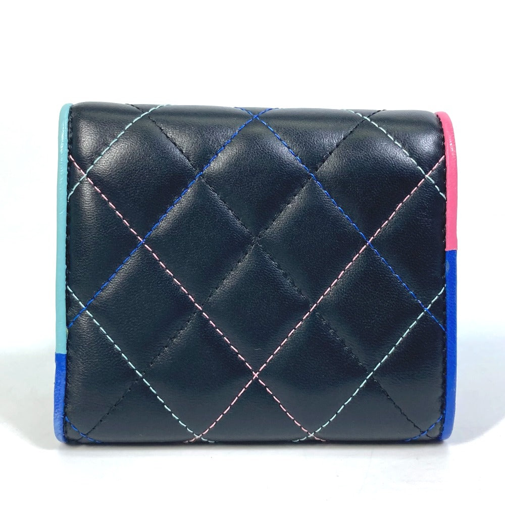 CHANEL CC ココマーク スモールフラップ コンパクトウォレット 3つ折り財布 ラムスキン レディース ブラック