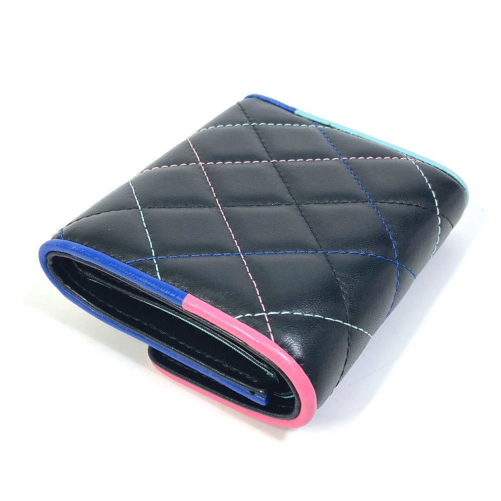 CHANEL CC ココマーク スモールフラップ コンパクトウォレット 3つ折り財布 ラムスキン レディース ブラック