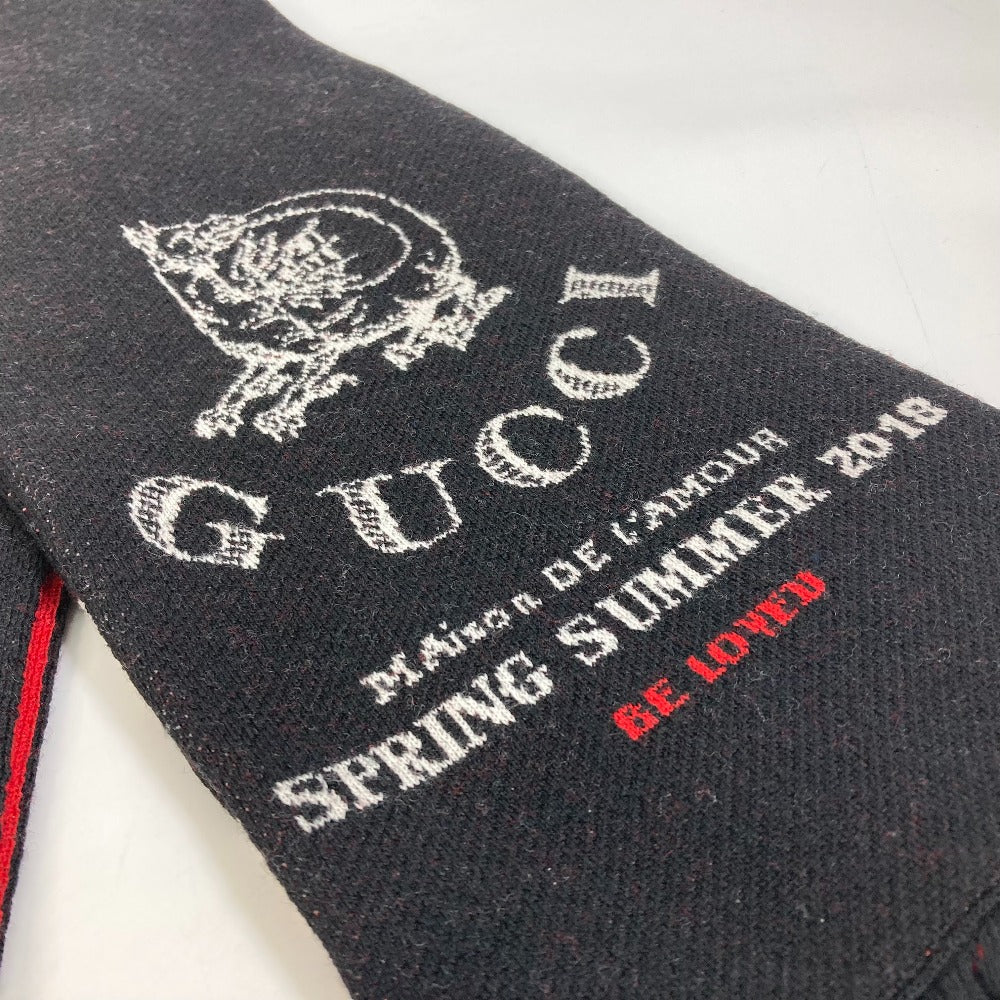 GUCCI BE LOVED ロゴ スカーフ フリンジ マフラー ウール メンズ ブラック