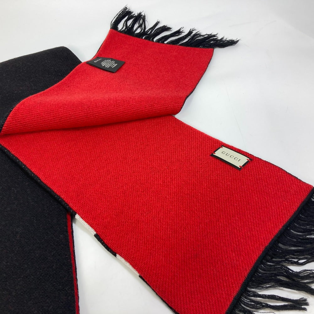 GUCCI BE LOVED ロゴ スカーフ フリンジ マフラー ウール メンズ ブラック
