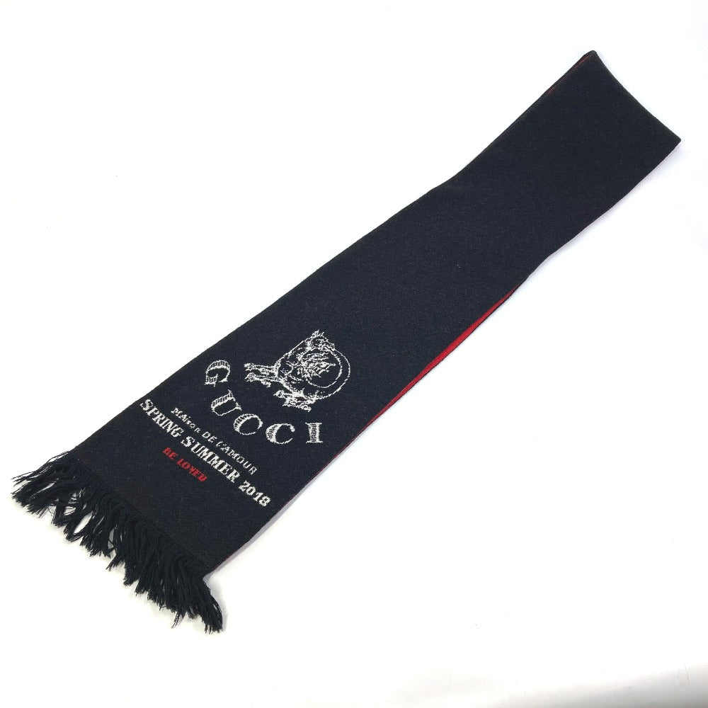 GUCCI BE LOVED ロゴ スカーフ フリンジ マフラー ウール メンズ ブラック