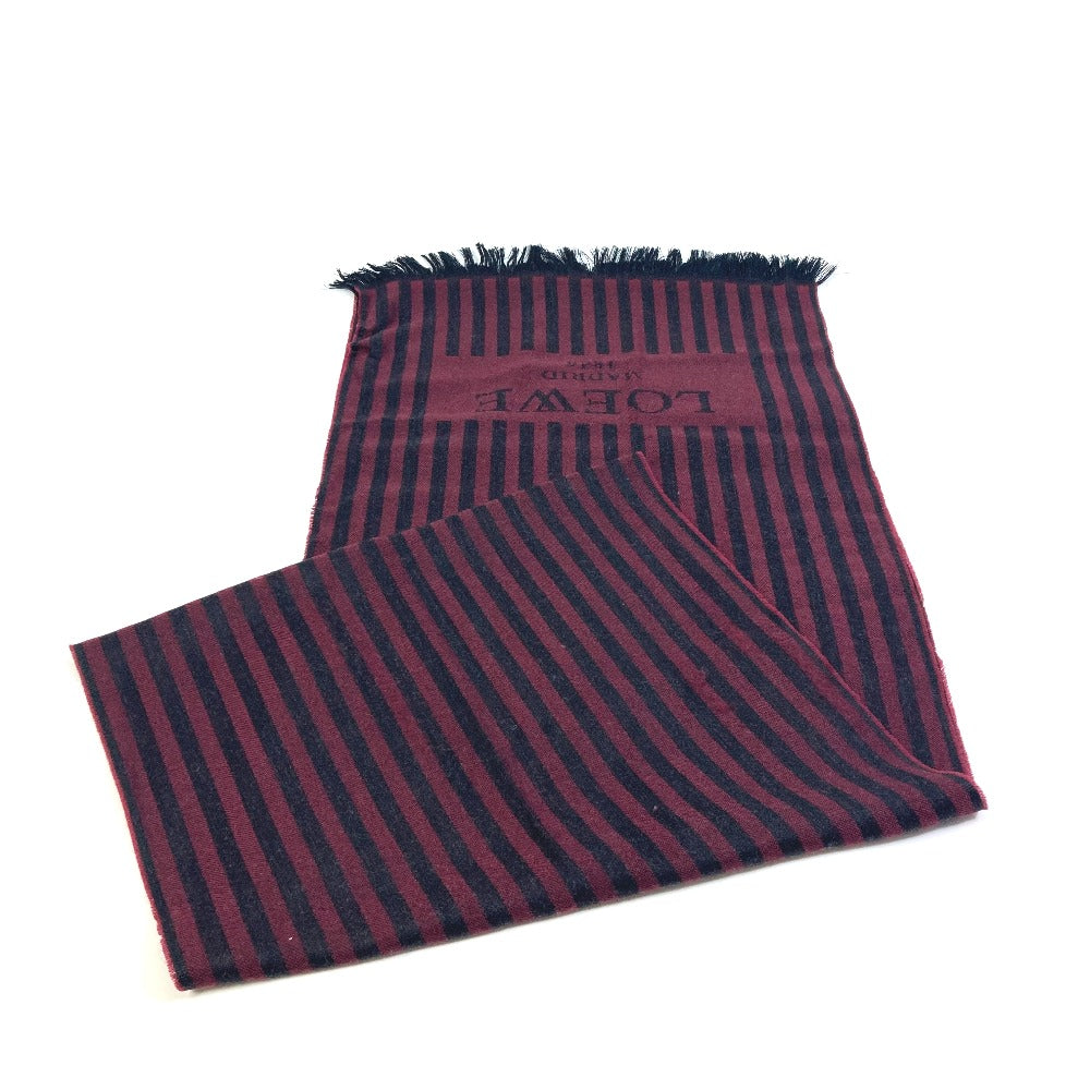 LOEWE Men's Wool Striped Logo Stole in Wine Red and Black