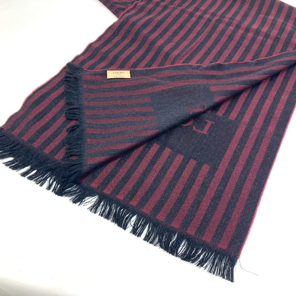 LOEWE Men's Wool Striped Logo Stole in Wine Red and Black