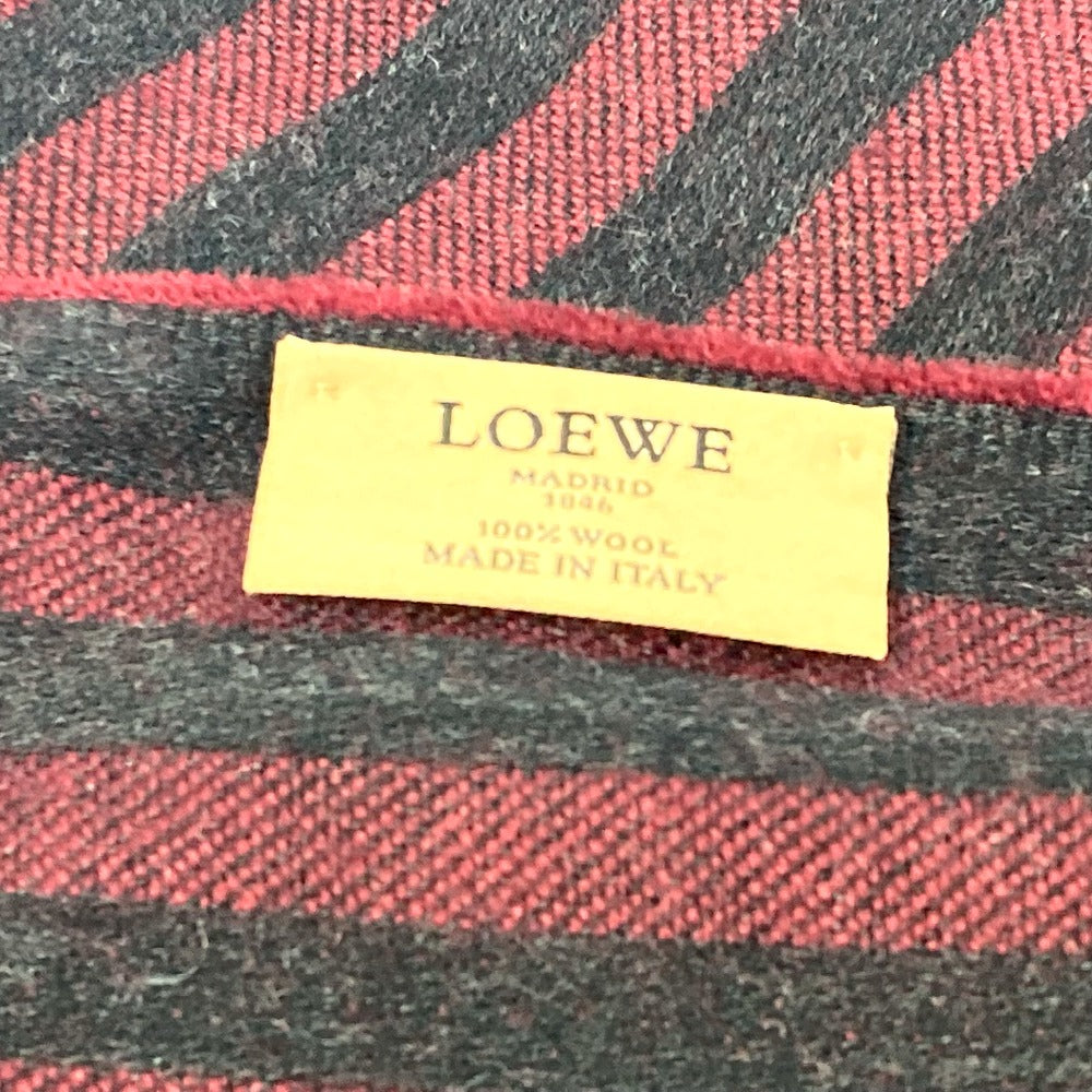 LOEWE Men's Wool Striped Logo Stole in Wine Red and Black