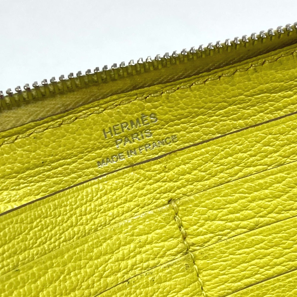 HERMES Azap Long Wallet, Round Zipper, Chevre, Women's, Yellow