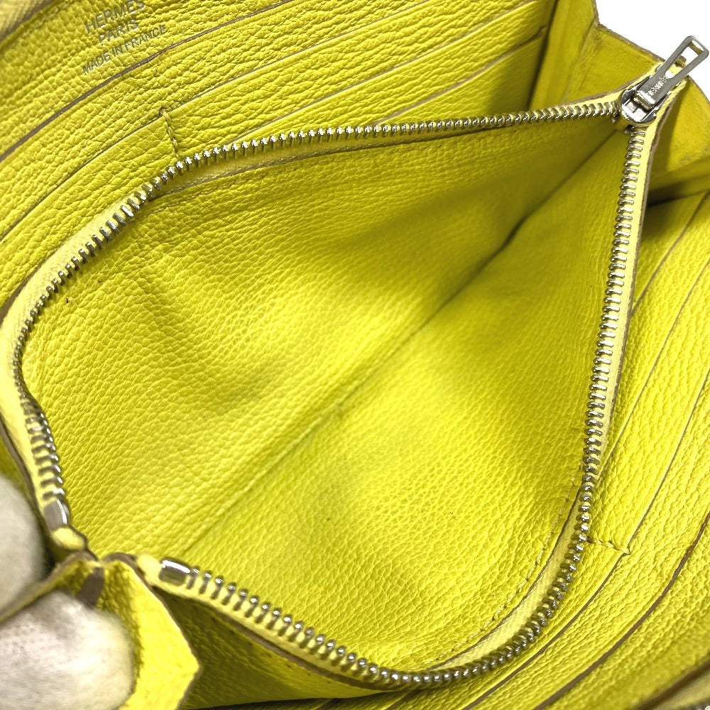 HERMES Azap Long Wallet, Round Zipper, Chevre, Women's, Yellow