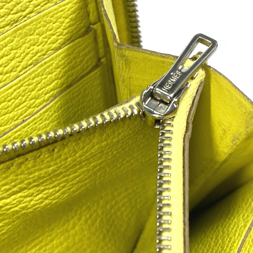 HERMES Azap Long Wallet, Round Zipper, Chevre, Women's, Yellow