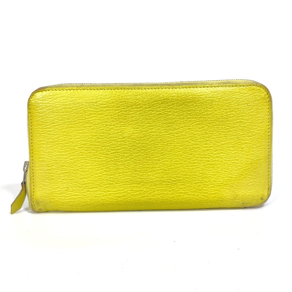 HERMES Azap Long Wallet, Round Zipper, Chevre, Women's, Yellow