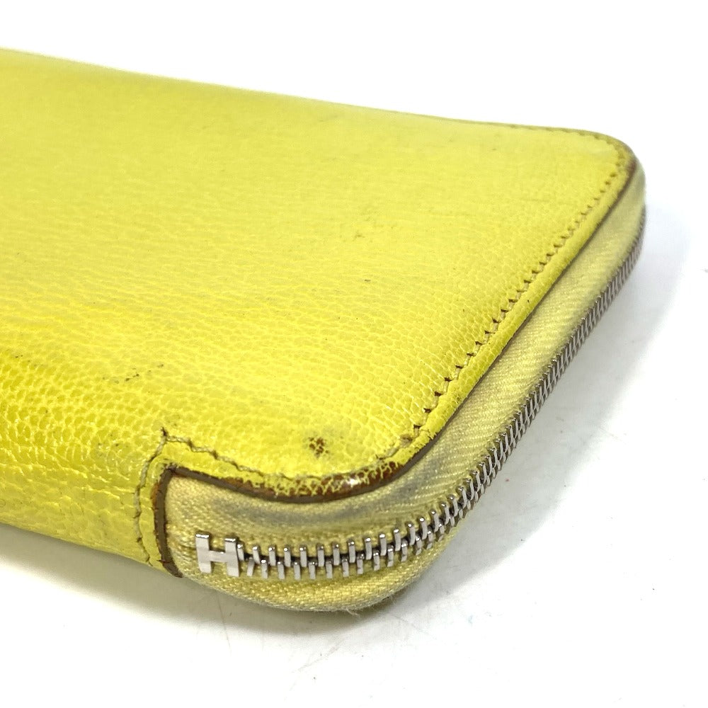 HERMES Azap Long Wallet, Round Zipper, Chevre, Women's, Yellow