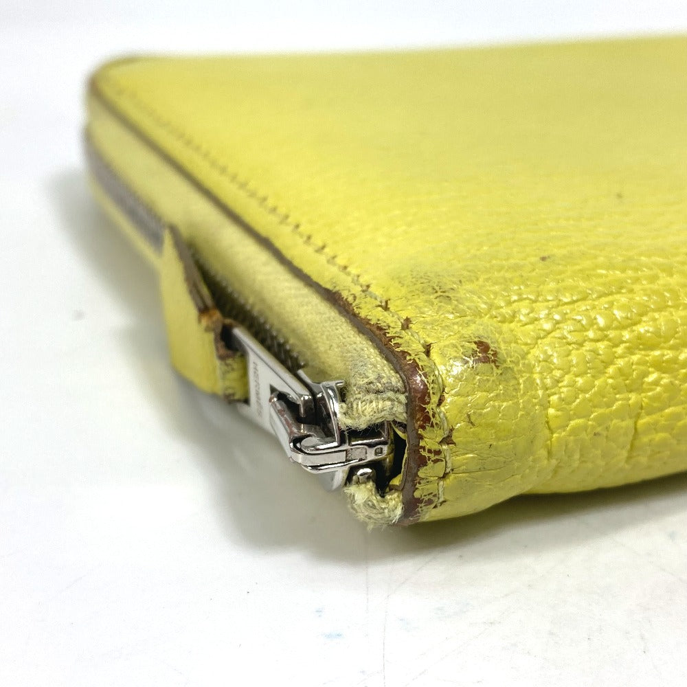 HERMES Azap Long Wallet, Round Zipper, Chevre, Women's, Yellow