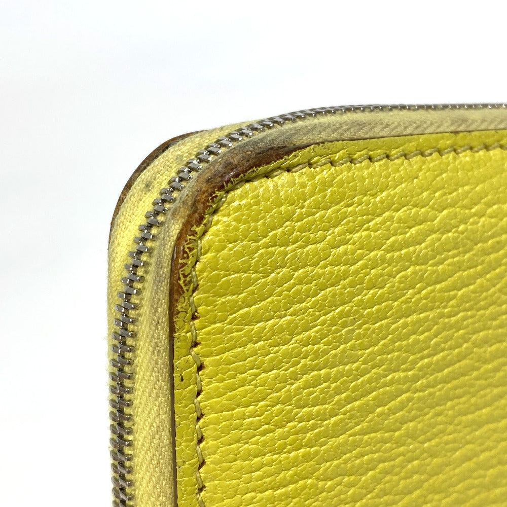 HERMES Azap Long Wallet, Round Zipper, Chevre, Women's, Yellow