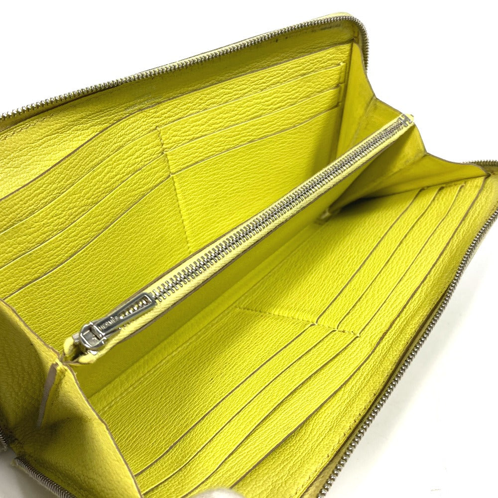 HERMES Azap Long Wallet, Round Zipper, Chevre, Women's, Yellow