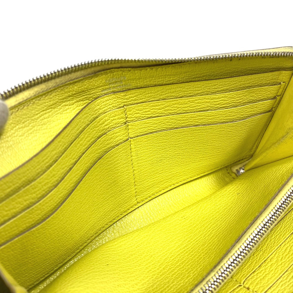HERMES Azap Long Wallet, Round Zipper, Chevre, Women's, Yellow