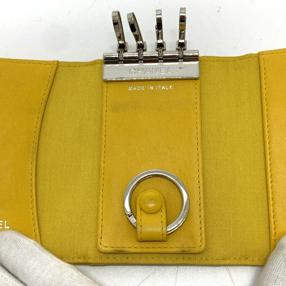 CHANEL ココマーク ダイヤモンドCC 4連 キーリング付き キーケース カーフスキン レディース イエロー