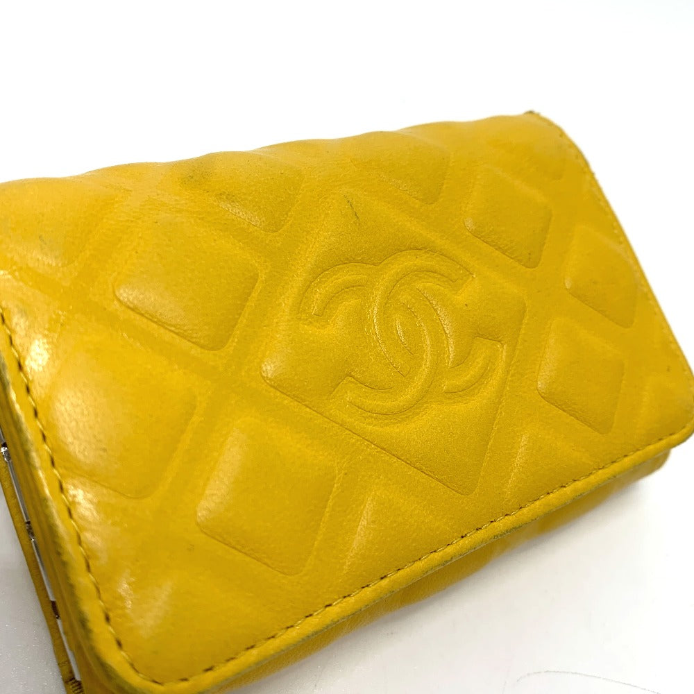 CHANEL ココマーク ダイヤモンドCC 4連 キーリング付き キーケース カーフスキン レディース イエロー