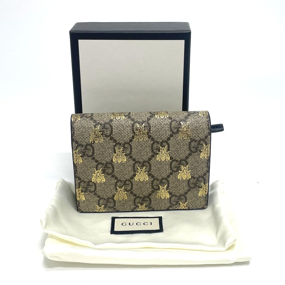 GUCCI 508057 GG BEE ビー コンパクトウォレット 2つ折り財布 GGスプリームキャンバス メンズ ベージュ